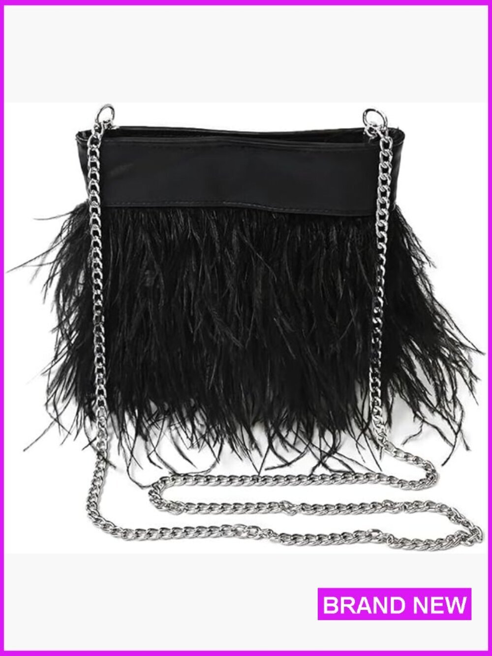 Fluffy Ostrich Feather Evening Clutch Purse Shoulder Crossbody Bag Party